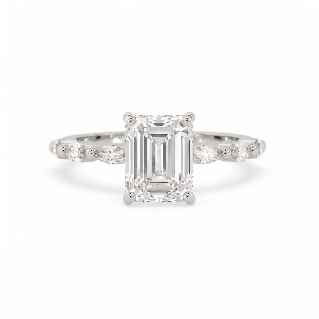 OctaPearl 2.5 ct Emerald Cut Marquise Side Stone Lab Grown Diamond Engagement Ring