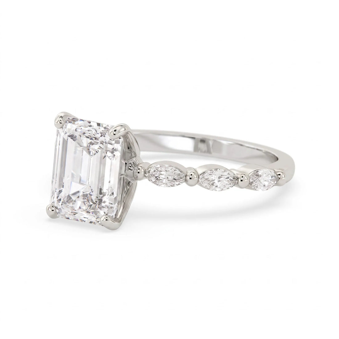 OctaPearl 2.5 ct Emerald Cut Marquise Side Stone Lab Grown Diamond Engagement Ring