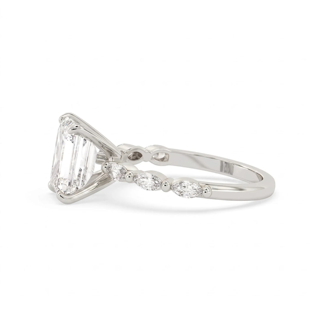 OctaPearl 2.5 ct Emerald Cut Marquise Side Stone Lab Grown Diamond Engagement Ring