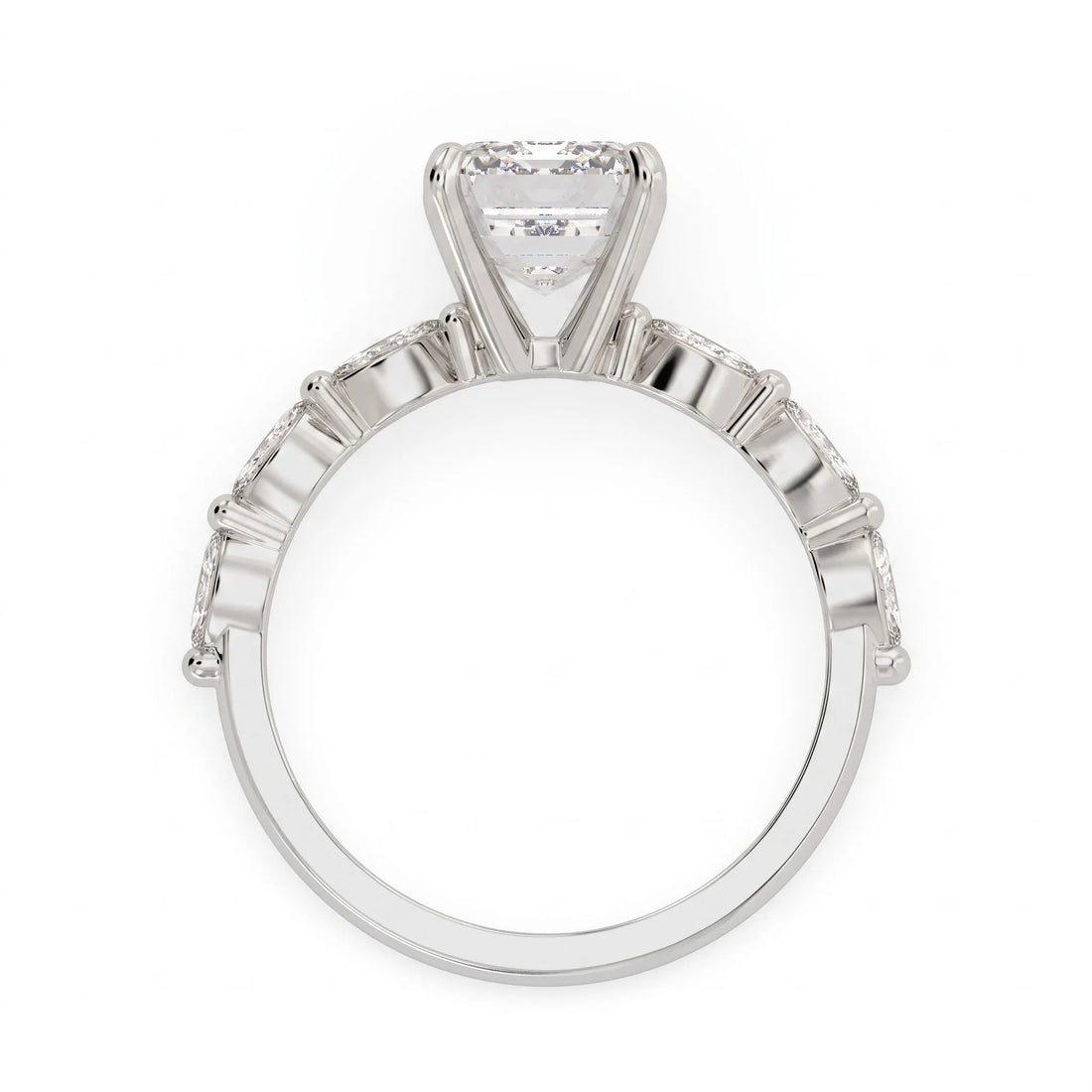OctaPearl 2.5 ct Emerald Cut Marquise Side Stone Lab Grown Diamond Engagement Ring