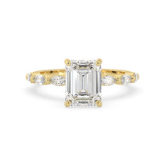 OctaPearl 2.5 ct Emerald Cut Marquise Side Stone Lab Grown Diamond Engagement Ring