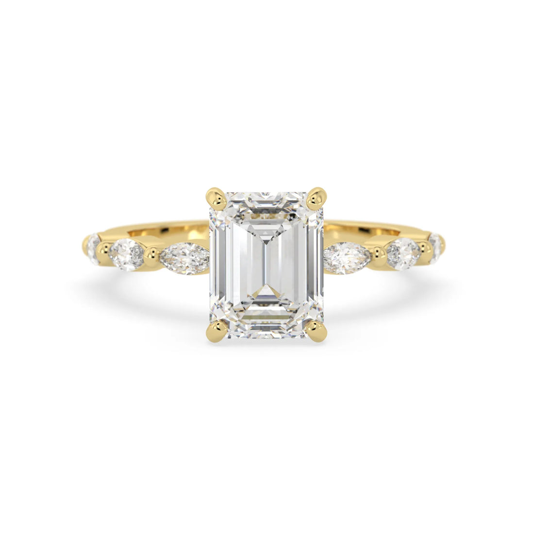 OctaPearl 2.5 ct Emerald Cut Marquise Side Stone Lab Grown Diamond Engagement Ring