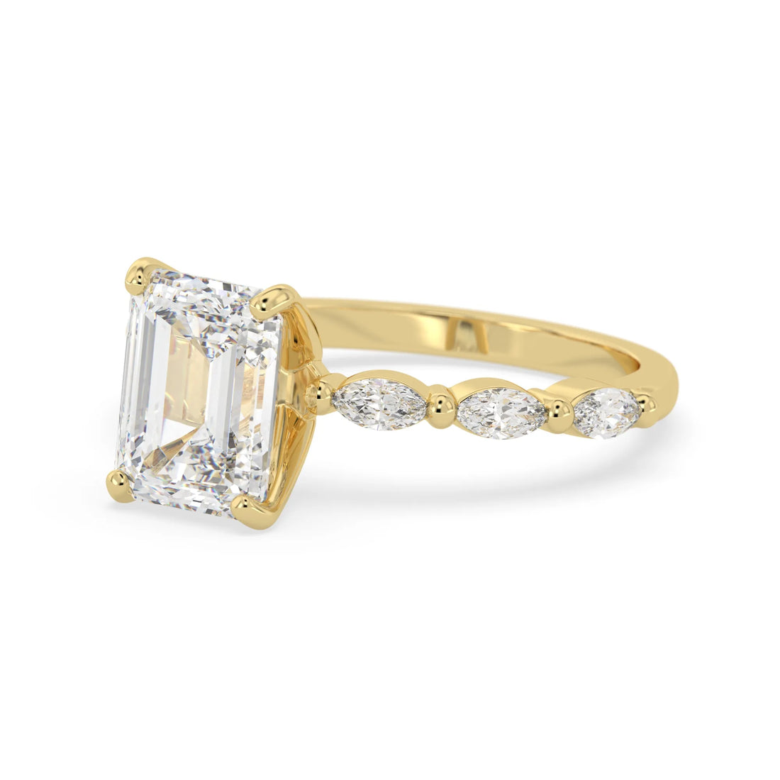 OctaPearl 2.5 ct Emerald Cut Marquise Side Stone Lab Grown Diamond Engagement Ring