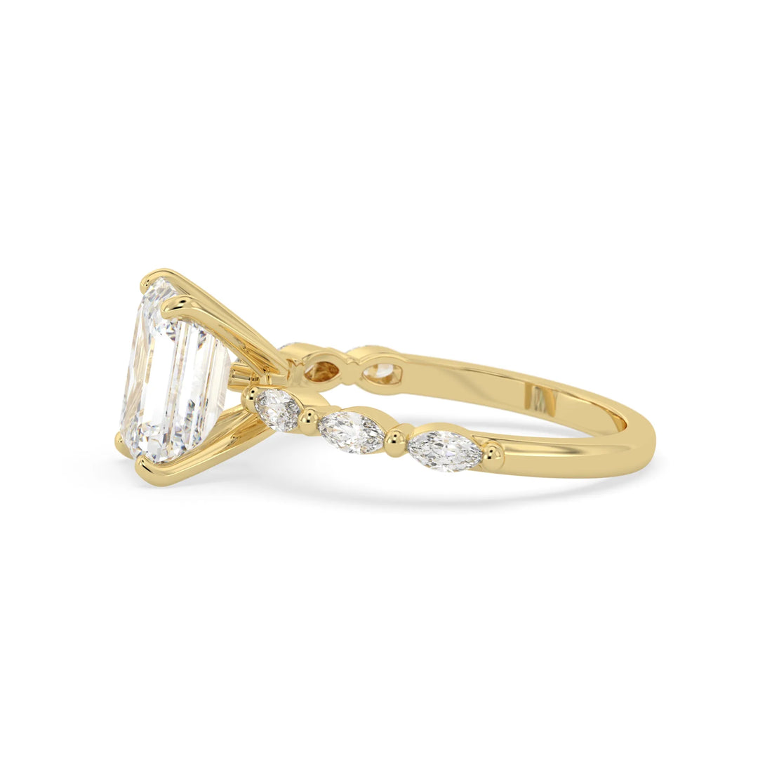 OctaPearl 2.5 ct Emerald Cut Marquise Side Stone Lab Grown Diamond Engagement Ring