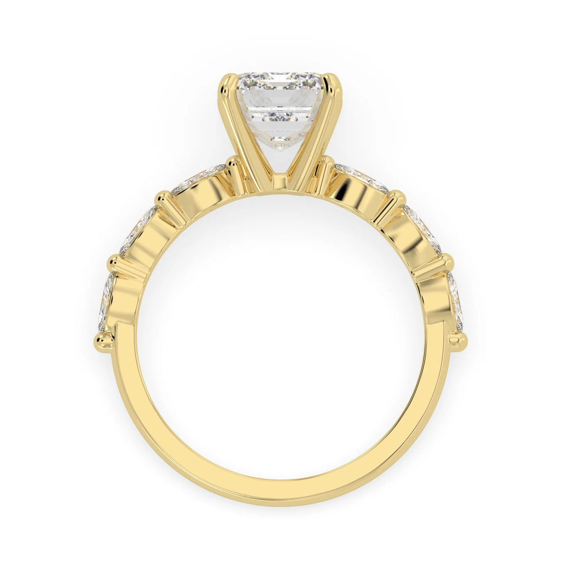 OctaPearl 2.5 ct Emerald Cut Marquise Side Stone Lab Grown Diamond Engagement Ring