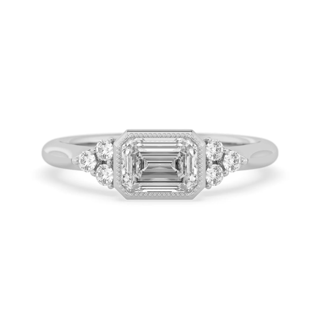 OctaPearl 1 ct Emerald Bezel Set East West Lab Grown Diamond Seven Stone Engagement Ring