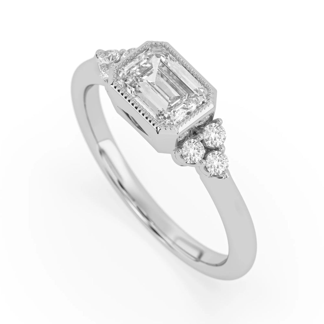 OctaPearl 1 ct Emerald Bezel Set East West Lab Grown Diamond Seven Stone Engagement Ring