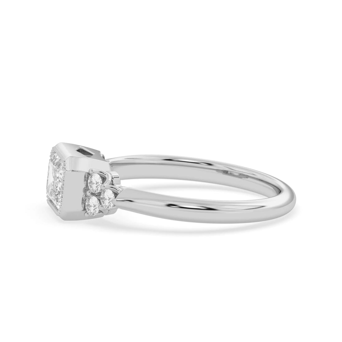 OctaPearl 1 ct Emerald Bezel Set East West Lab Grown Diamond Seven Stone Engagement Ring