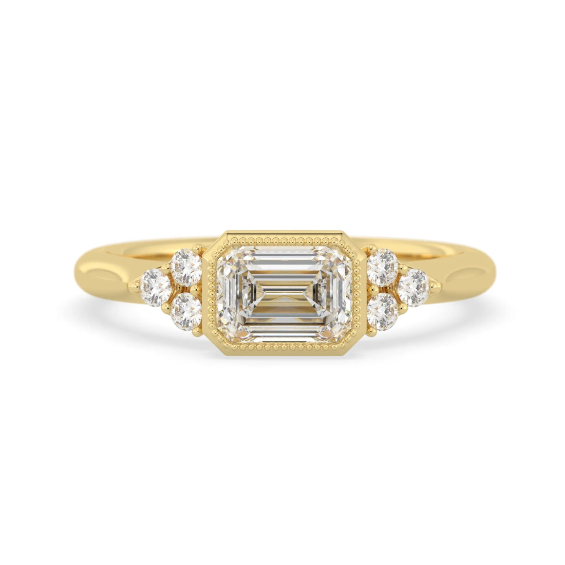 OctaPearl 1 ct Emerald Bezel Set East West Lab Grown Diamond Seven Stone Engagement Ring