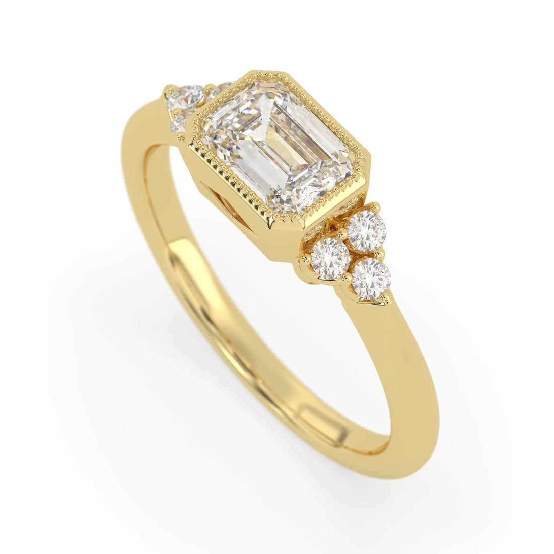 OctaPearl 1 ct Emerald Bezel Set East West Lab Grown Diamond Seven Stone Engagement Ring
