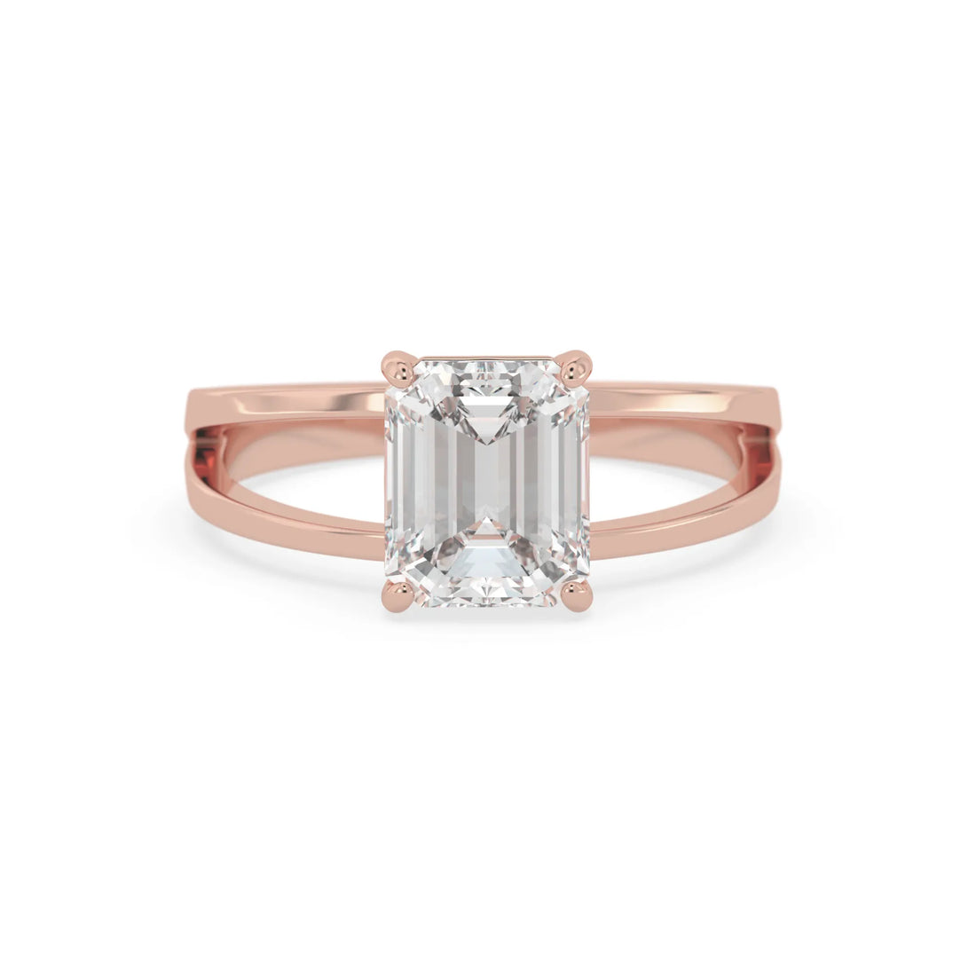 OctaPearl 3 ct Emerald Split Shank Lab Grown Diamond Engagement Ring