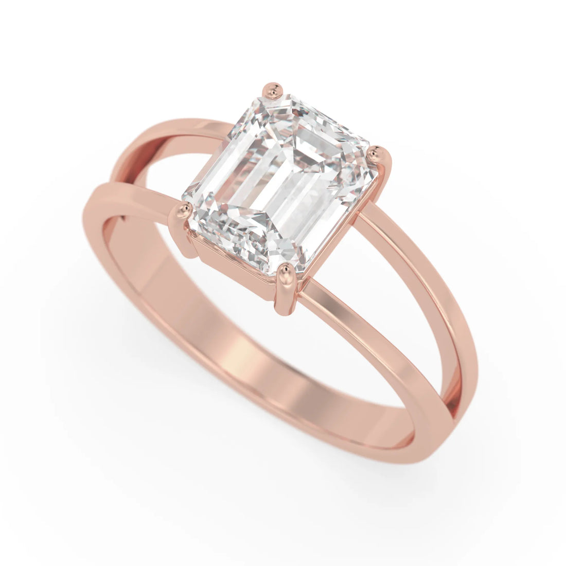 OctaPearl 3 ct Emerald Split Shank Lab Grown Diamond Engagement Ring
