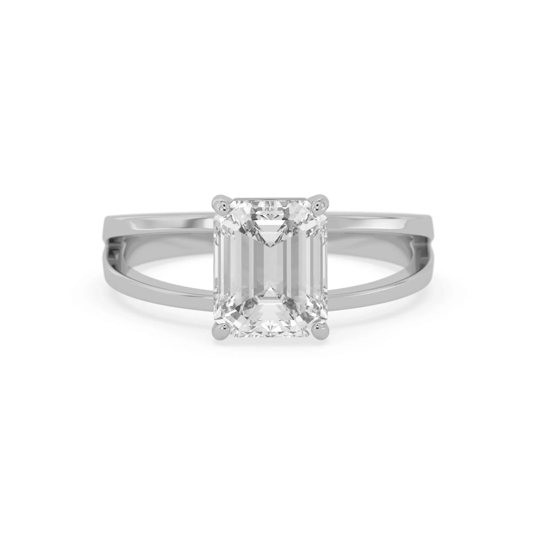 OctaPearl 3 ct Emerald Split Shank Lab Grown Diamond Engagement Ring
