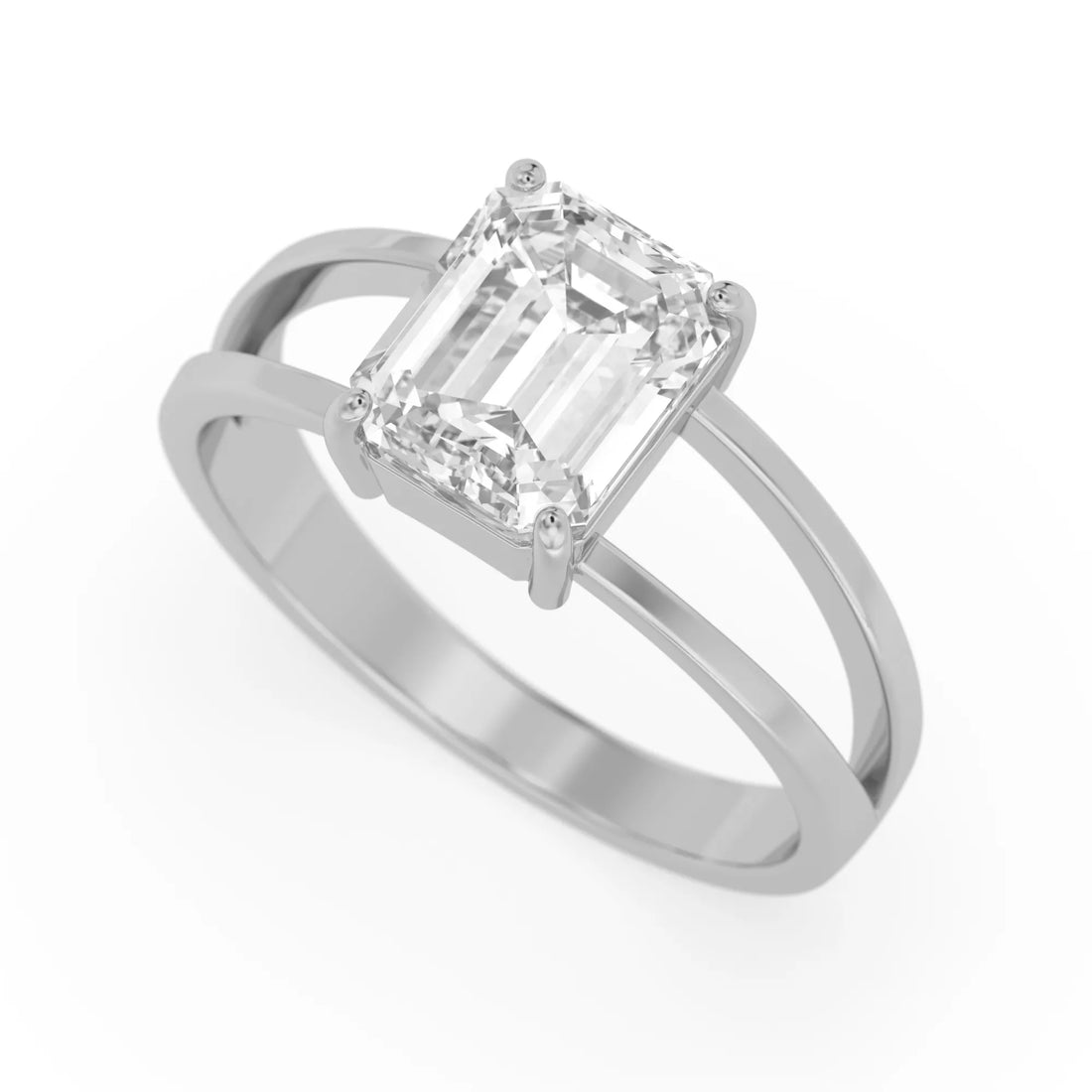 OctaPearl 3 ct Emerald Split Shank Lab Grown Diamond Engagement Ring