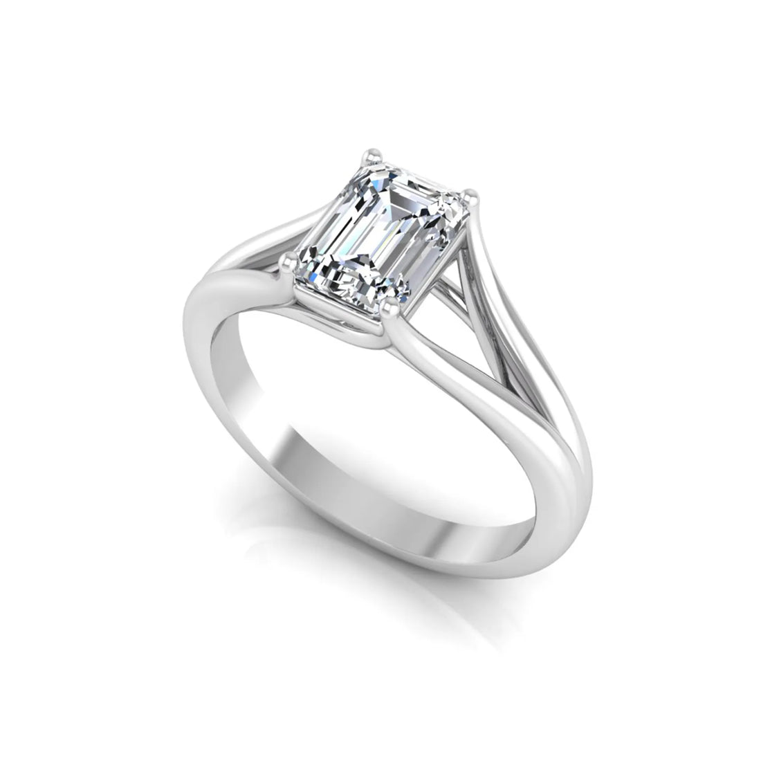 OctaPearl 2 ct Emerald Cut Split Shank Solitaire Lab Grown Diamond Engagement Ring