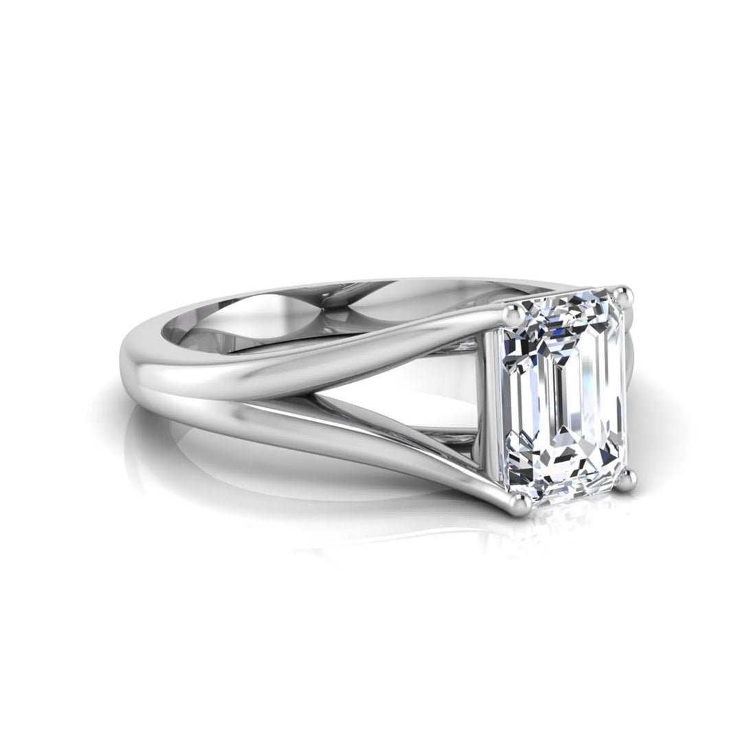 OctaPearl 2 ct Emerald Cut Split Shank Solitaire Lab Grown Diamond Engagement Ring