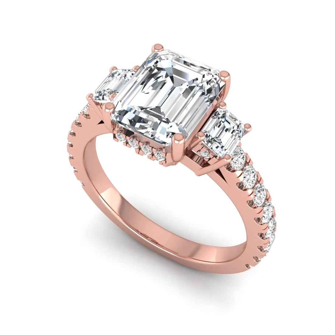 OctaPearl 2.5 ct Emerald Cut Three Stone Lab Grown Diamond Engagement Ring