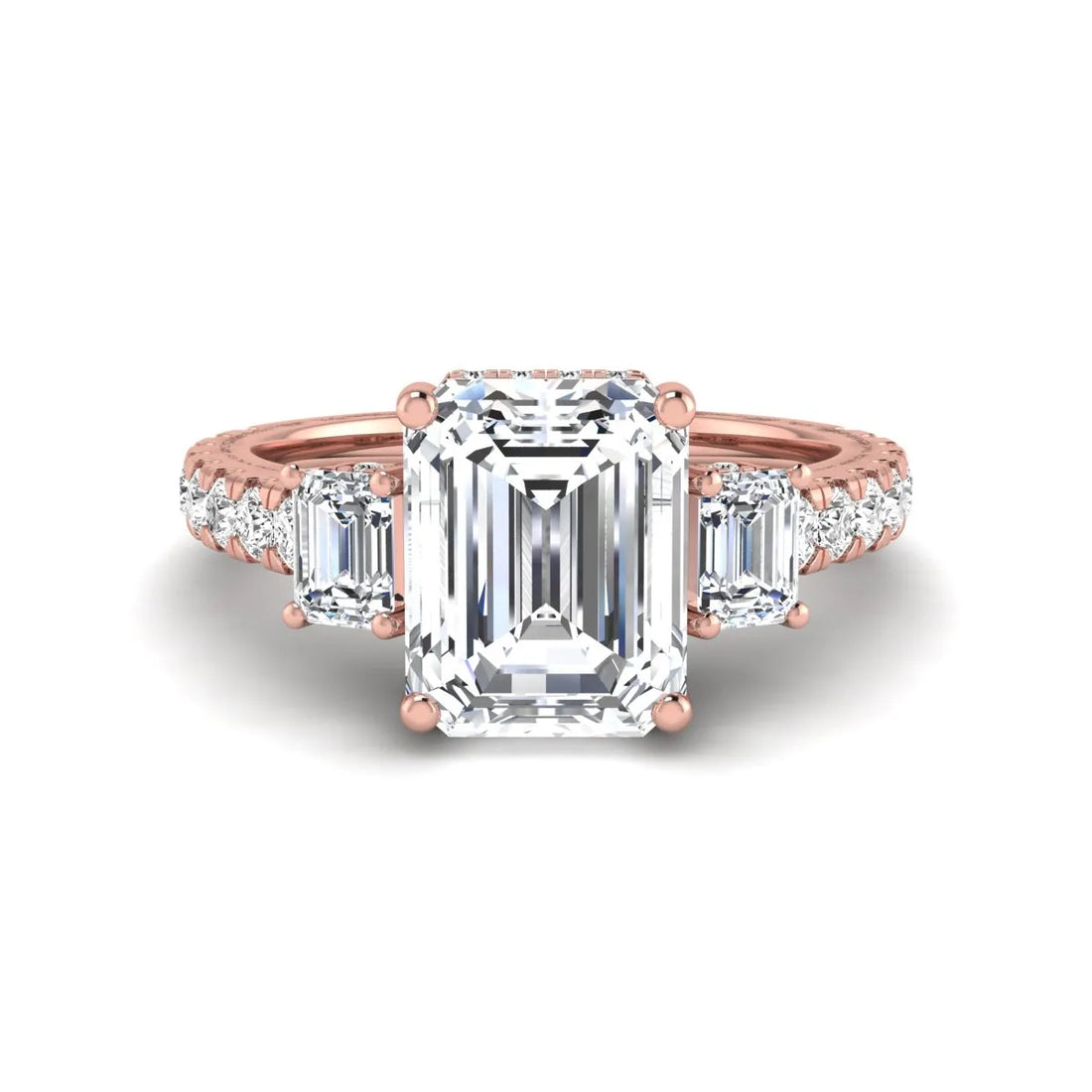 OctaPearl 2.5 ct Emerald Cut Three Stone Lab Grown Diamond Engagement Ring