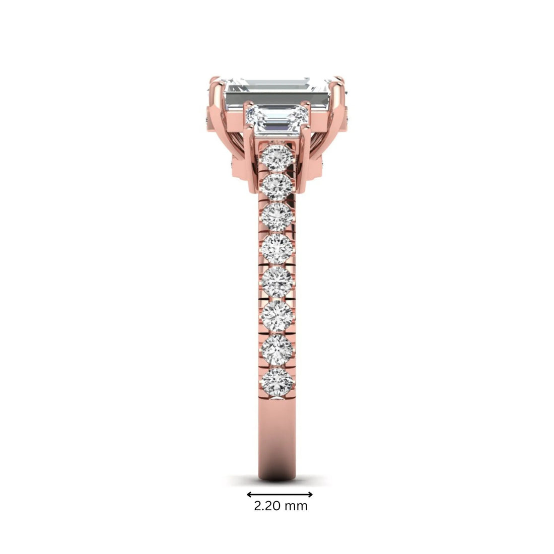 OctaPearl 2.5 ct Emerald Cut Three Stone Lab Grown Diamond Engagement Ring