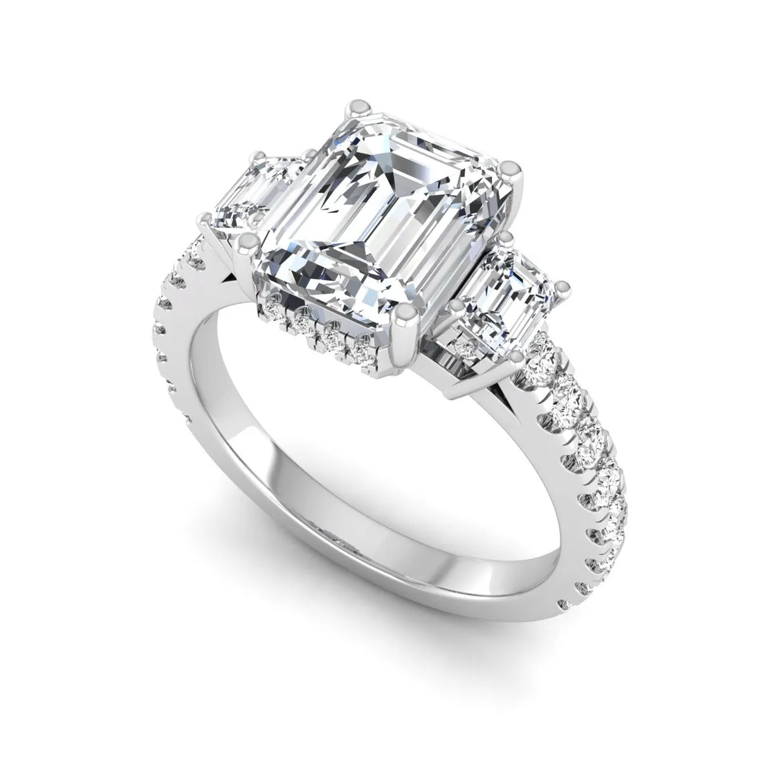 OctaPearl 2.5 ct Emerald Cut Three Stone Lab Grown Diamond Engagement Ring