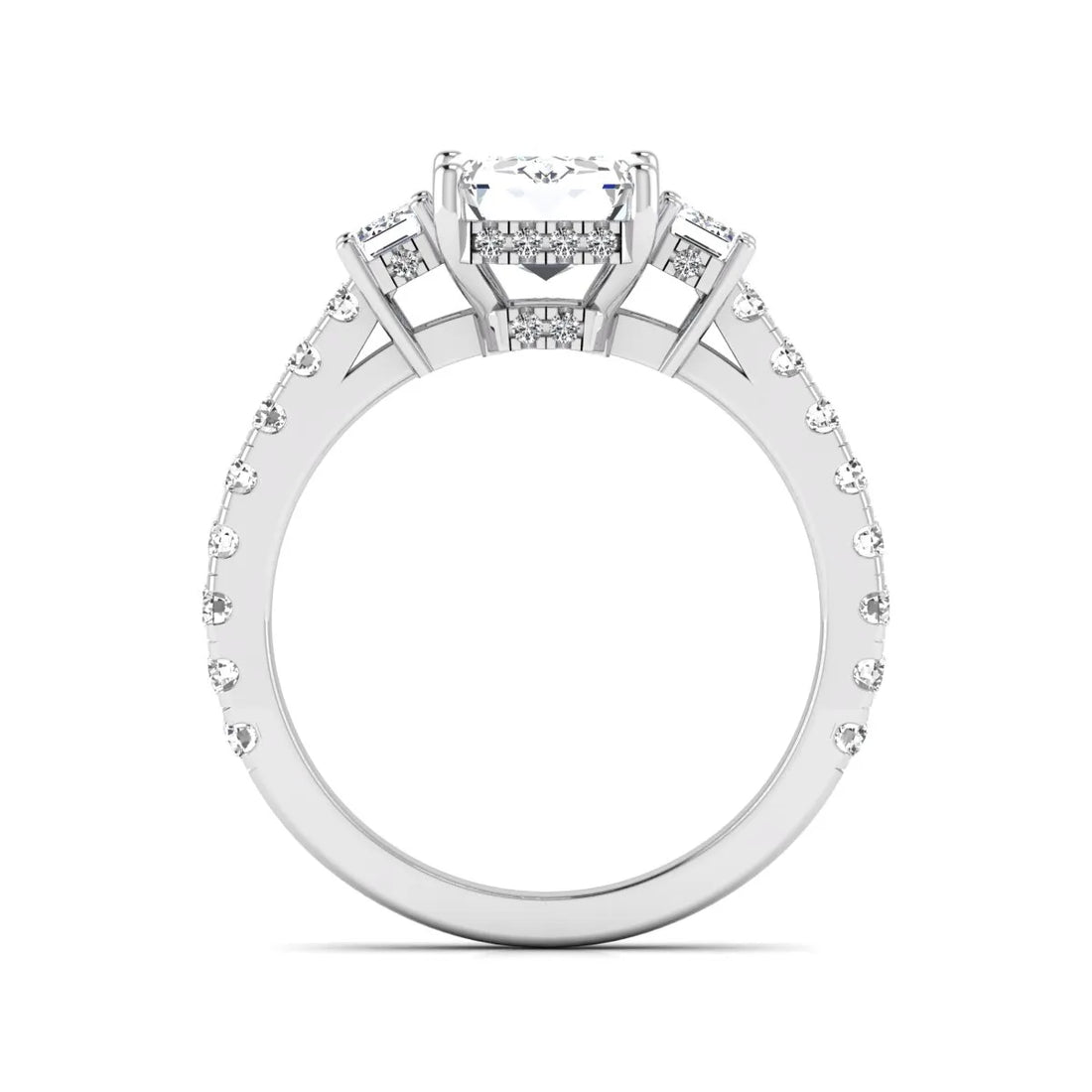 OctaPearl 2.5 ct Emerald Cut Three Stone Lab Grown Diamond Engagement Ring