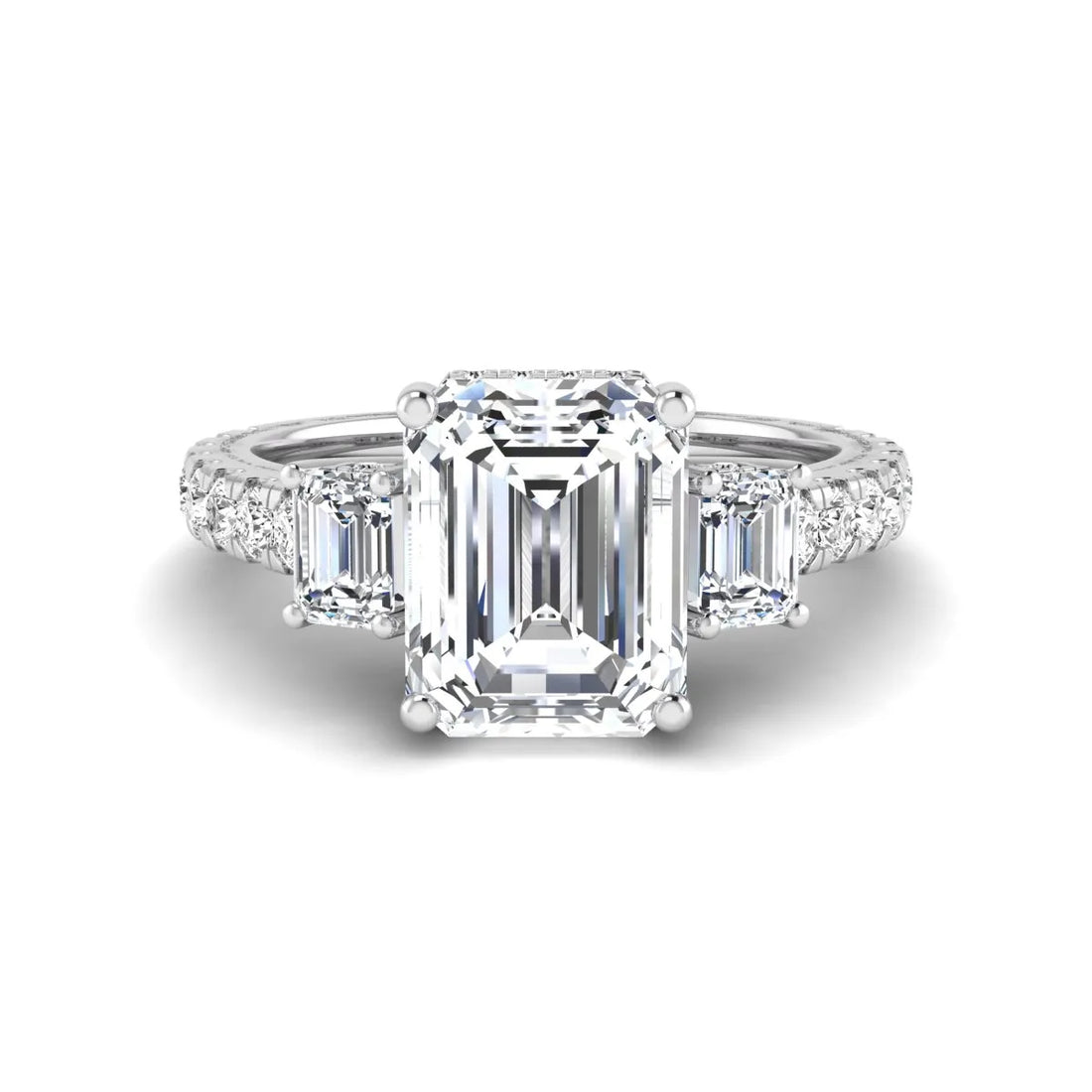 OctaPearl 2.5 ct Emerald Cut Three Stone Lab Grown Diamond Engagement Ring