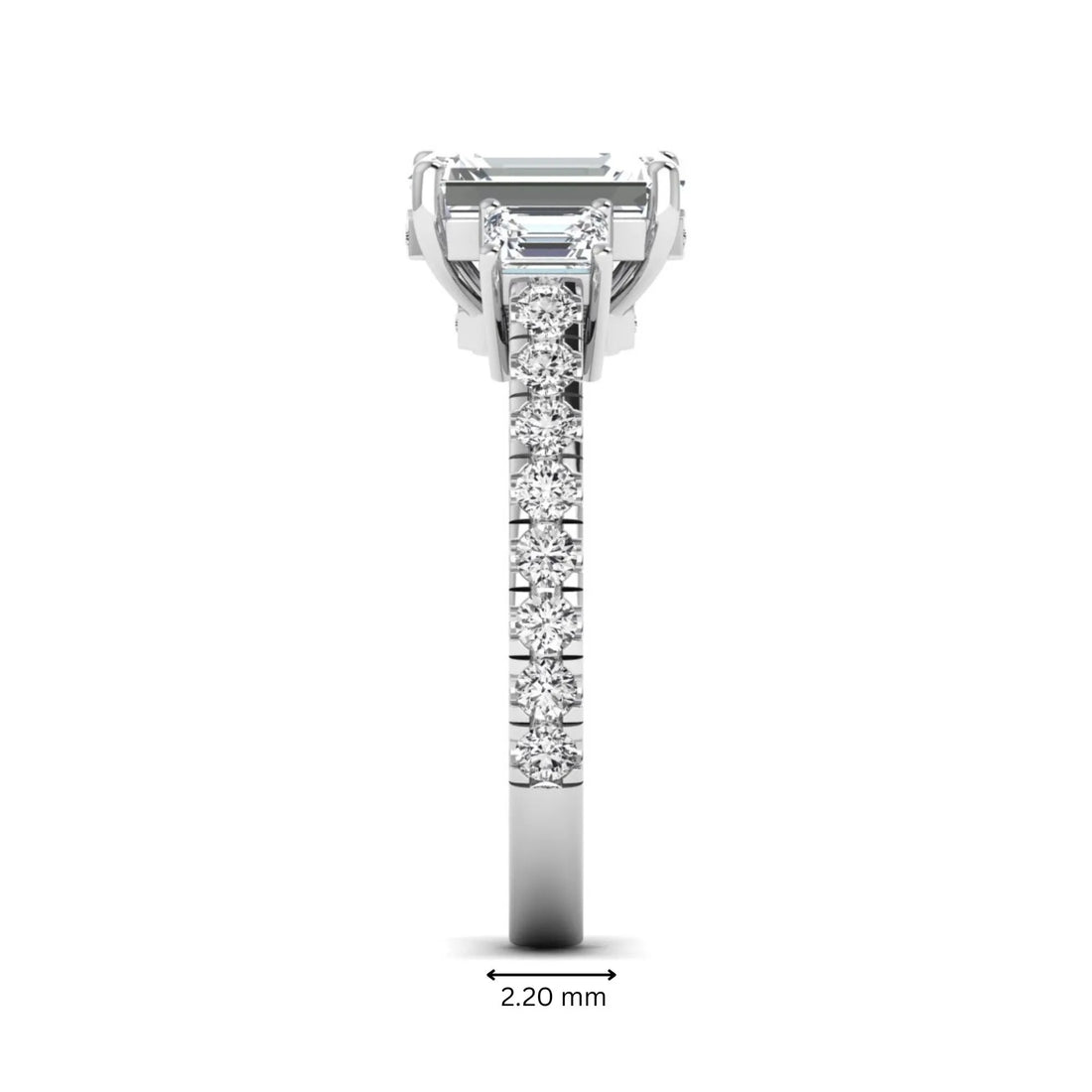 OctaPearl 2.5 ct Emerald Cut Three Stone Lab Grown Diamond Engagement Ring