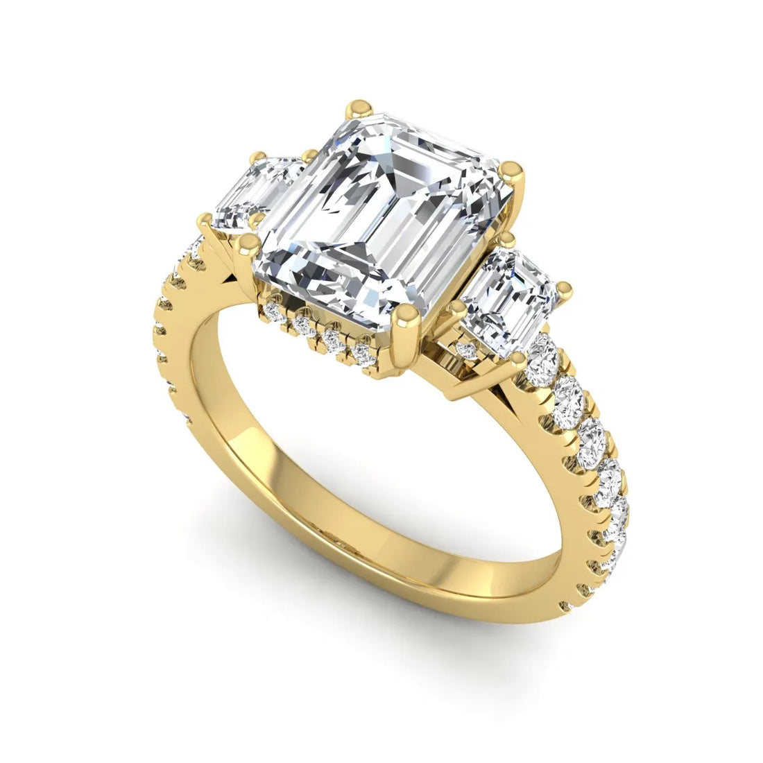 OctaPearl 2.5 ct Emerald Cut Three Stone Lab Grown Diamond Engagement Ring