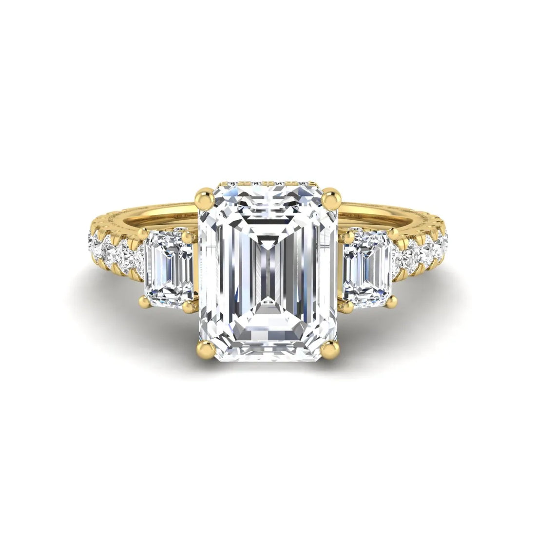 OctaPearl 2.5 ct Emerald Cut Three Stone Lab Grown Diamond Engagement Ring