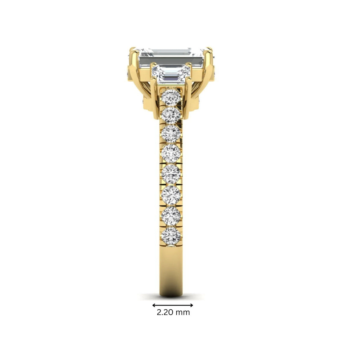 OctaPearl 2.5 ct Emerald Cut Three Stone Lab Grown Diamond Engagement Ring