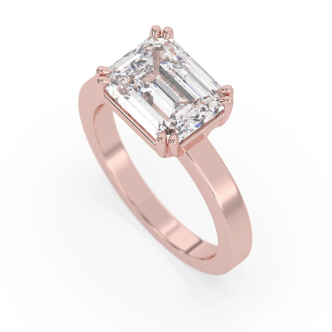 OctaPearl 4 ct Emerald East West Lab Grown Diamond Solitaire Engagement Ring