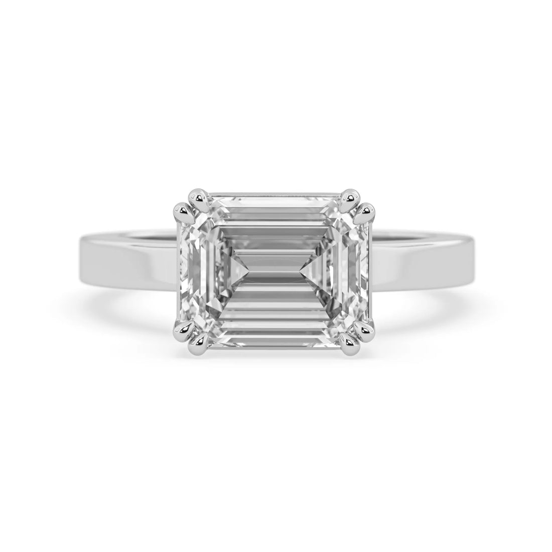 OctaPearl 4 ct Emerald East West Lab Grown Diamond Solitaire Engagement Ring