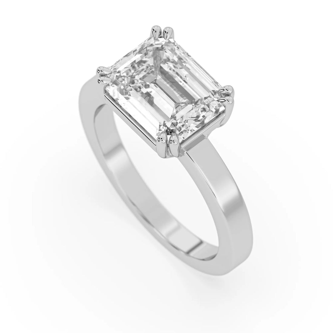 OctaPearl 4 ct Emerald East West Lab Grown Diamond Solitaire Engagement Ring