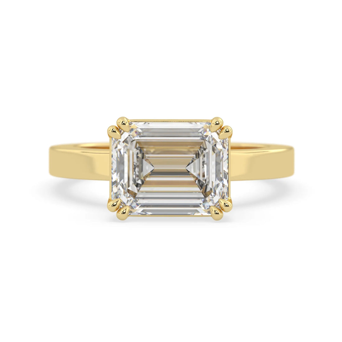 OctaPearl 4 ct Emerald East West Lab Grown Diamond Solitaire Engagement Ring