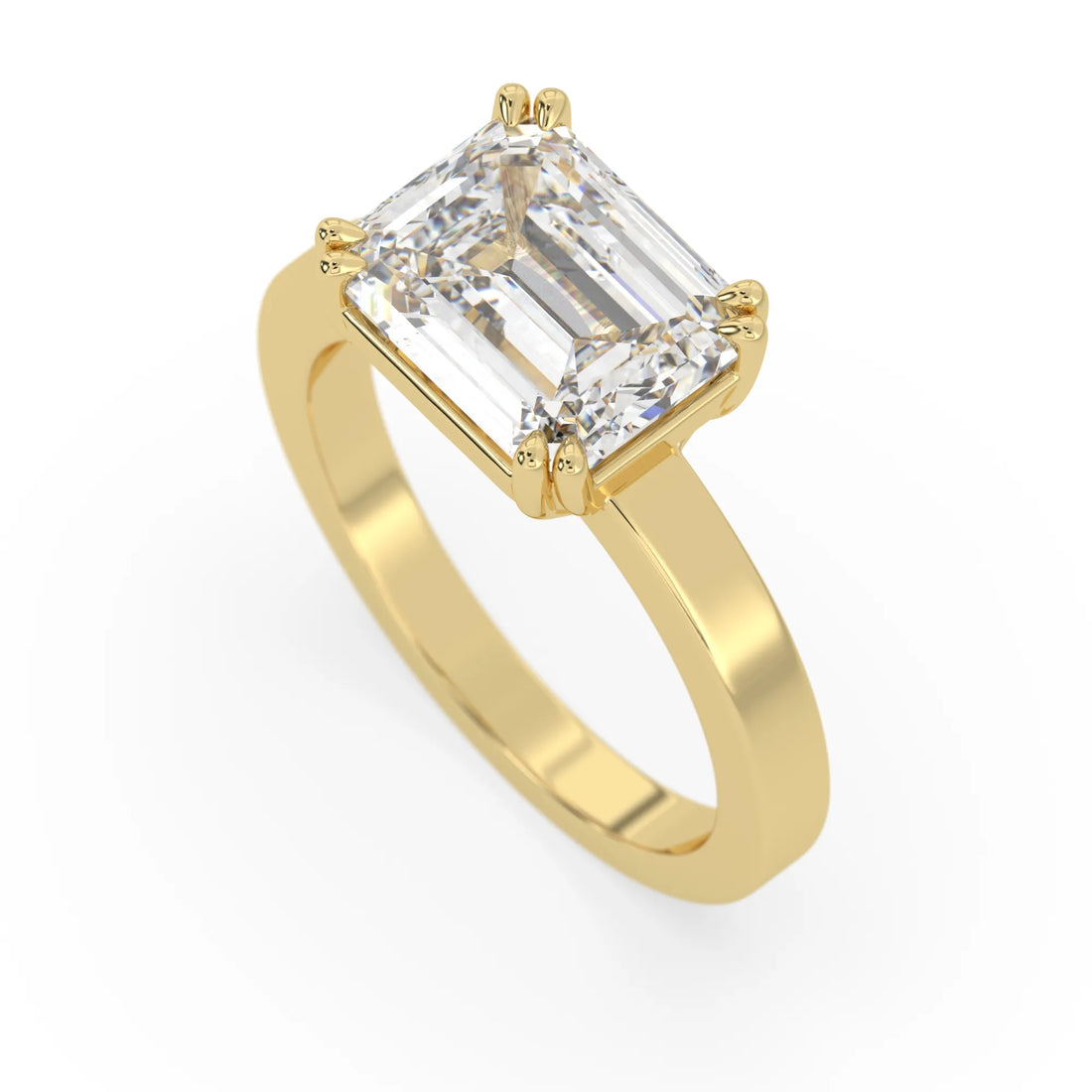 OctaPearl 4 ct Emerald East West Lab Grown Diamond Solitaire Engagement Ring