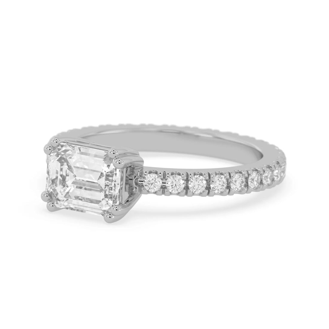 OctaPearl 1.5 ct Emerald Lab Grown Diamond Pave Engagement Ring