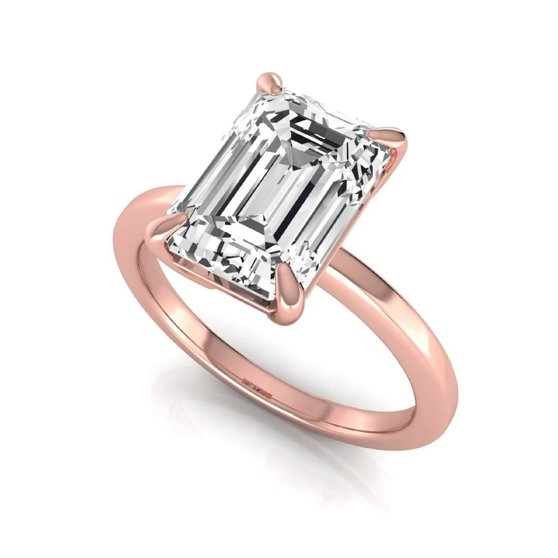 OctaPearl 3 ct Emerald Four Prong Lab Grown Diamond Solitaire Engagement Ring