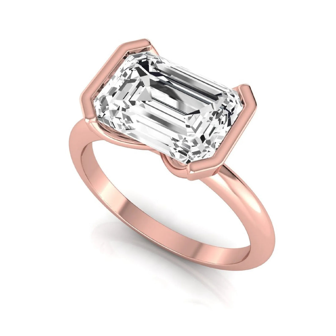 OctaPearl 5 ct Emerald Half Bezel Lab Grown Diamond Engagement Ring