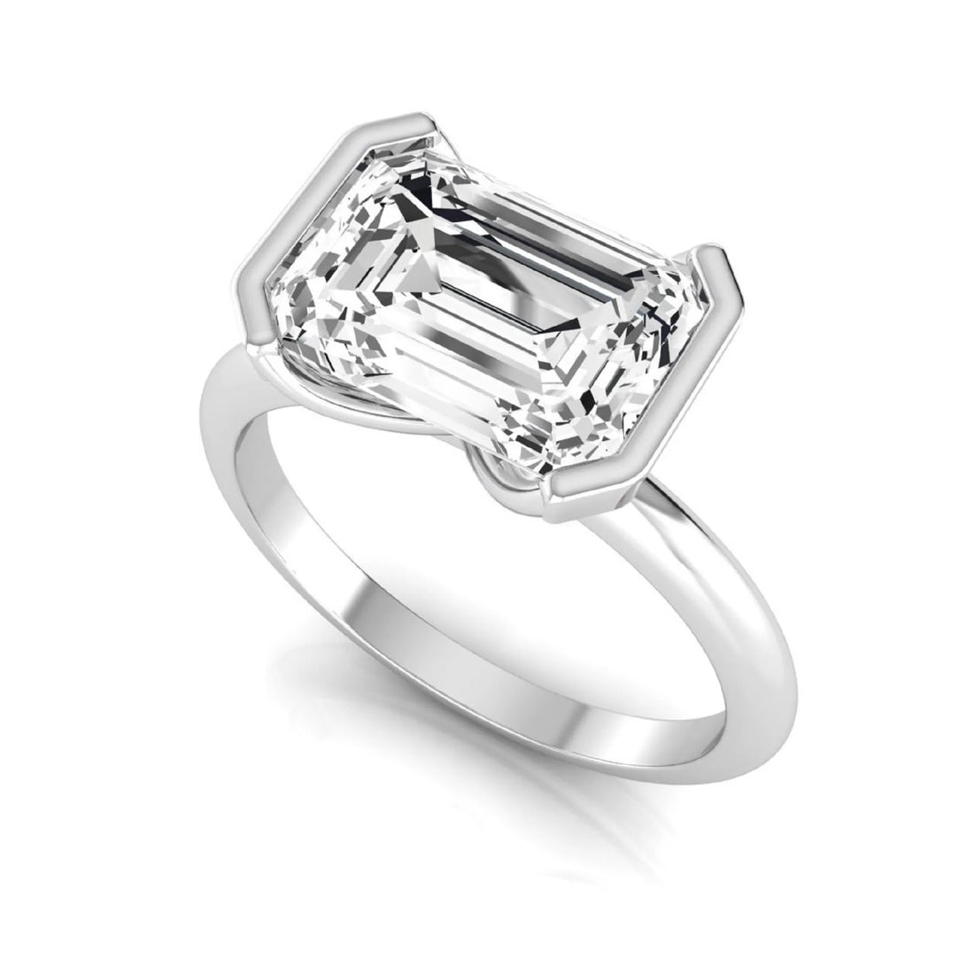 OctaPearl 5 ct Emerald Half Bezel Lab Grown Diamond Engagement Ring