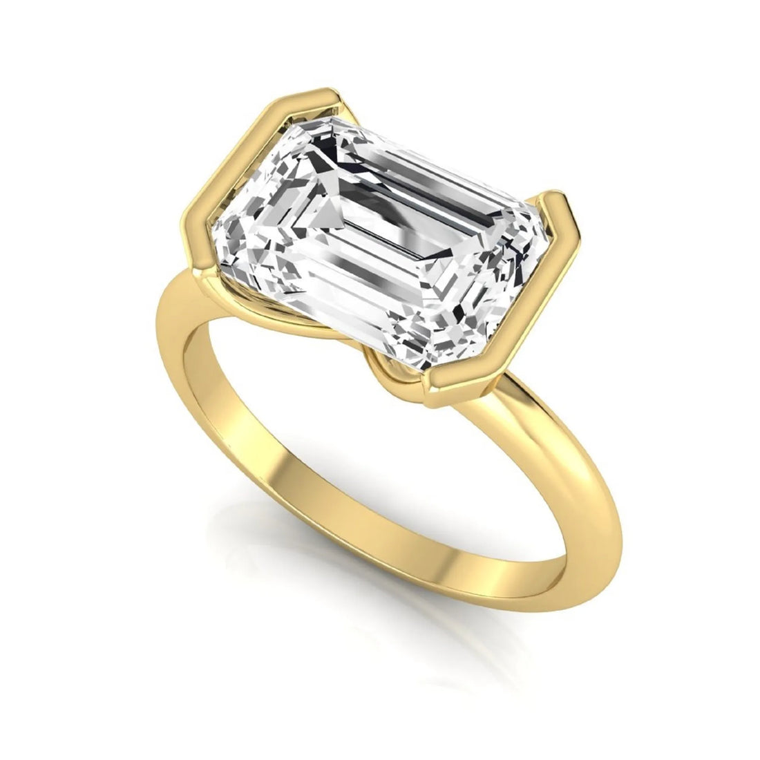 OctaPearl 5 ct Emerald Half Bezel Lab Grown Diamond Engagement Ring