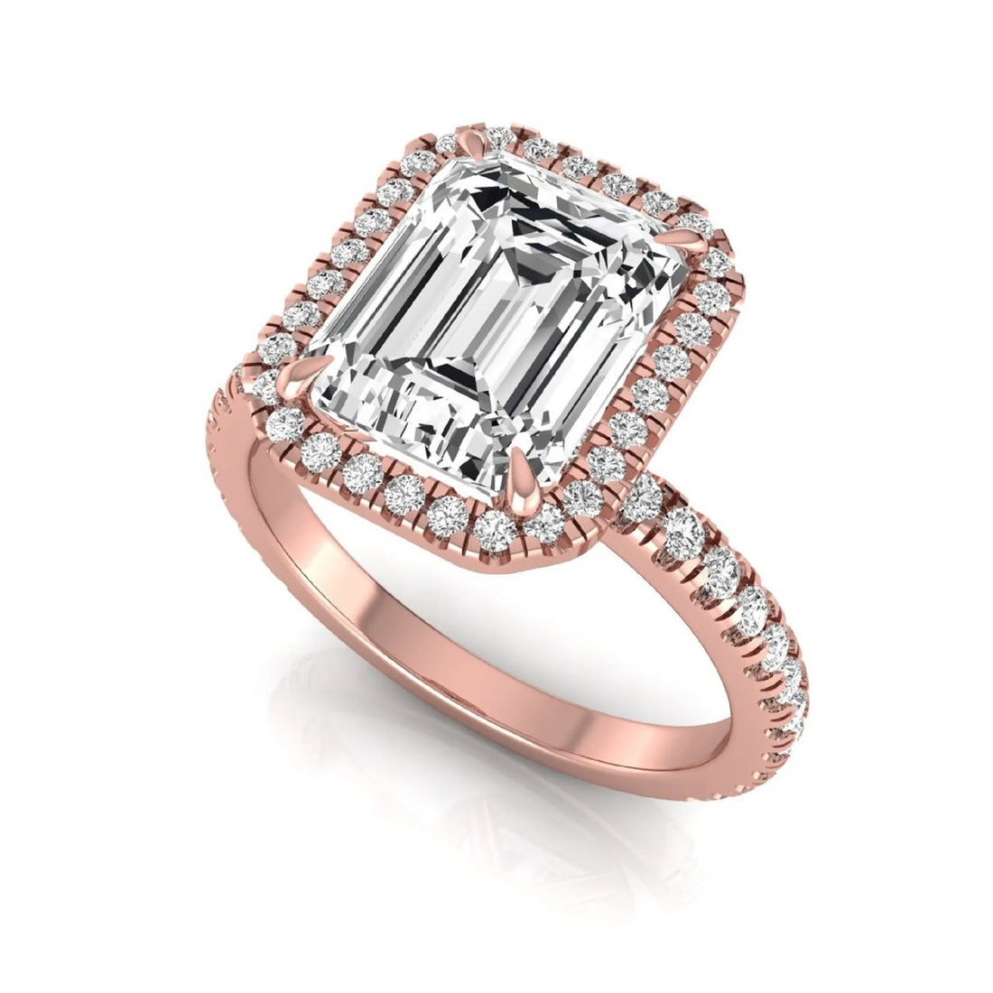 OctaPearl 2.5 ct Emerald Halo Accent Lab Grown Diamond Engagement Ring