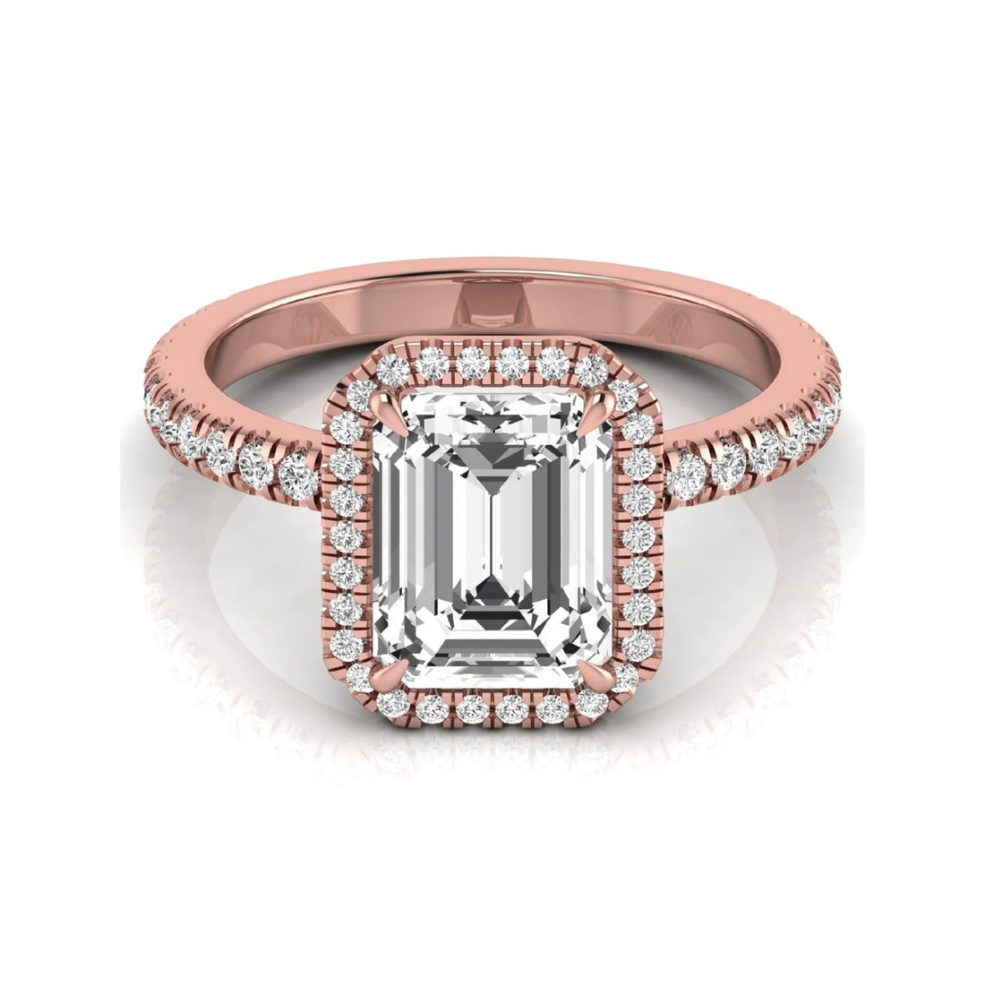 OctaPearl 2.5 ct Emerald Halo Accent Lab Grown Diamond Engagement Ring