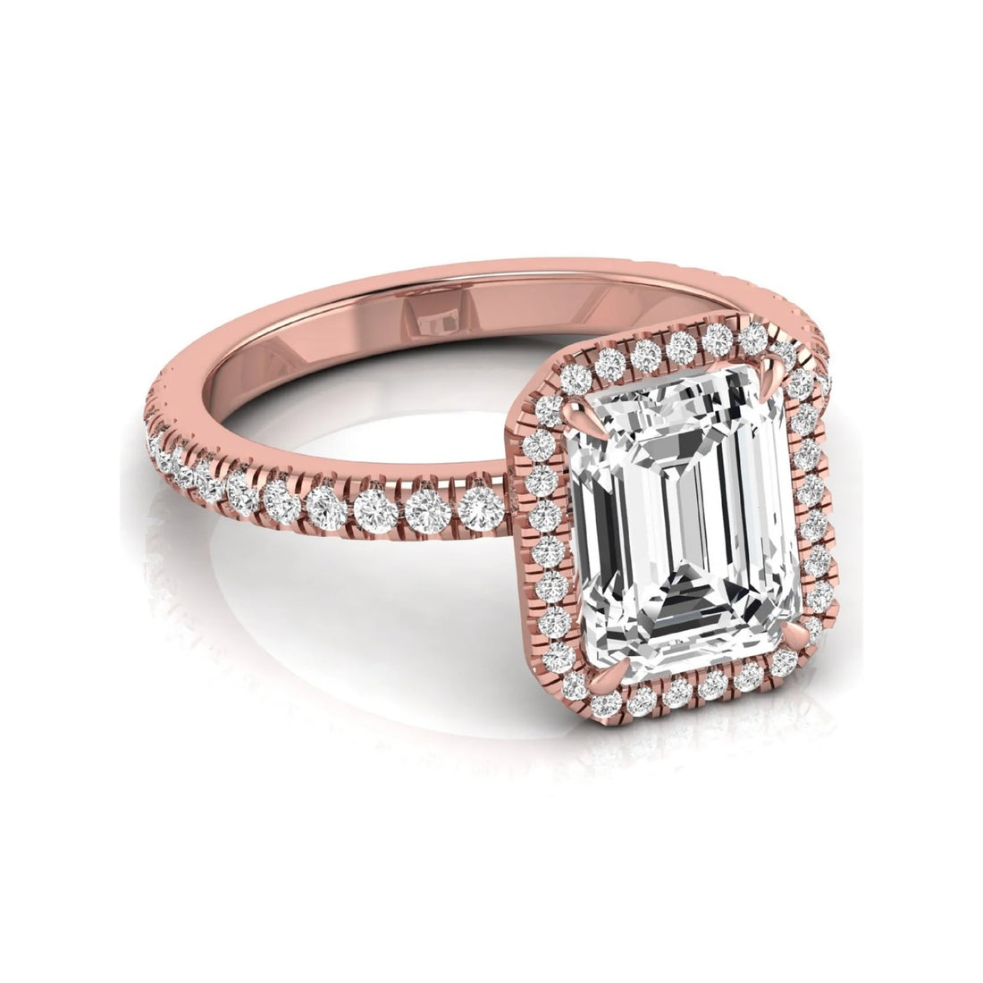 OctaPearl 2.5 ct Emerald Halo Accent Lab Grown Diamond Engagement Ring