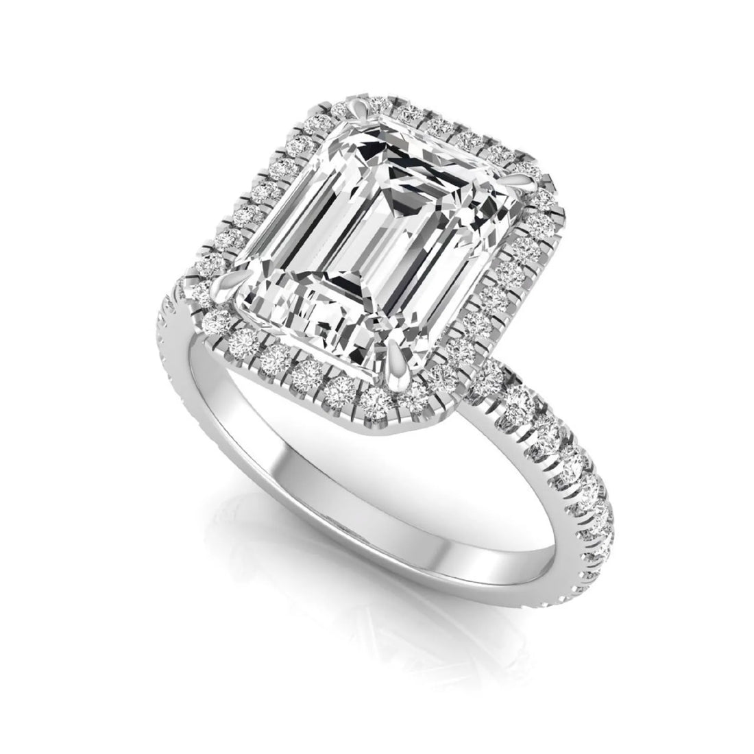 OctaPearl 2.5 ct Emerald Halo Accent Lab Grown Diamond Engagement Ring