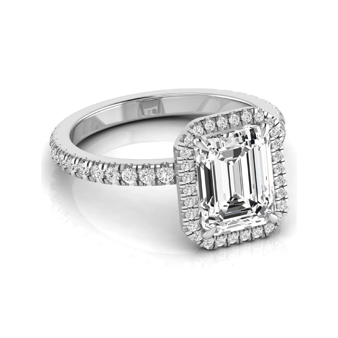 OctaPearl 2.5 ct Emerald Halo Accent Lab Grown Diamond Engagement Ring