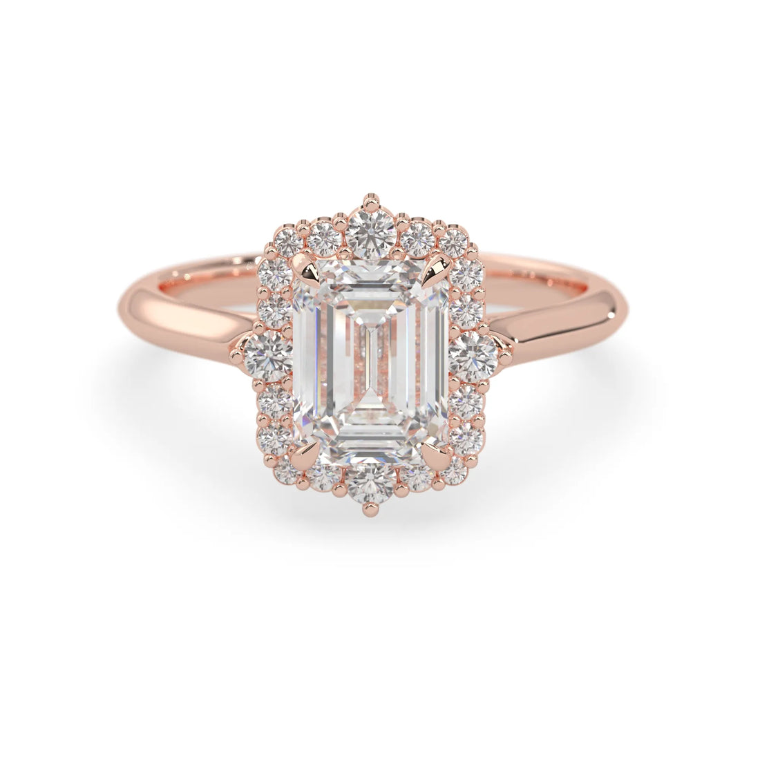 OctaPearl 1.5 ct Emerald Cut Lab Grown Diamond Halo Engagement Ring