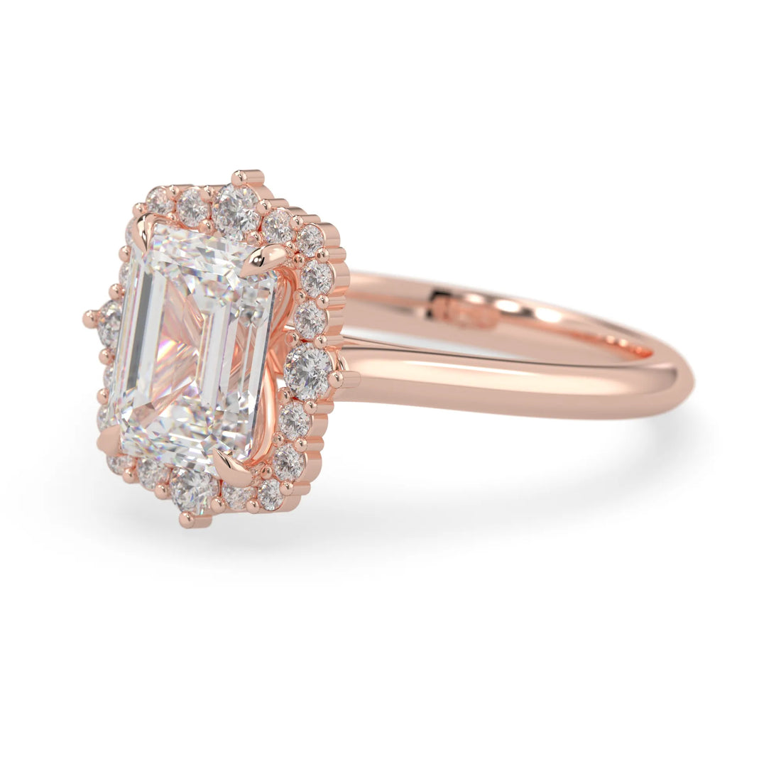 OctaPearl 1.5 ct Emerald Cut Lab Grown Diamond Halo Engagement Ring