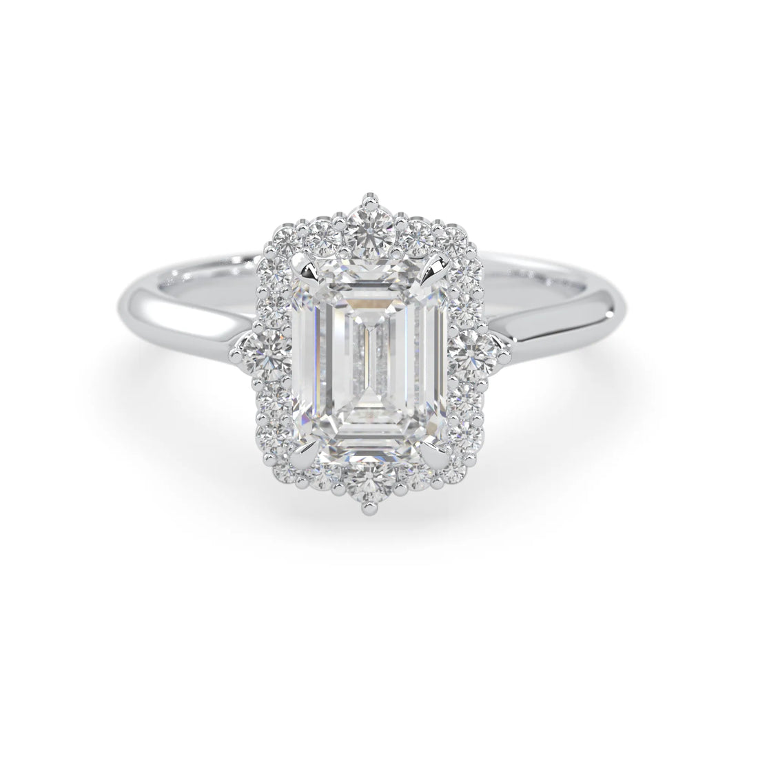 OctaPearl 1.5 ct Emerald Cut Lab Grown Diamond Halo Engagement Ring