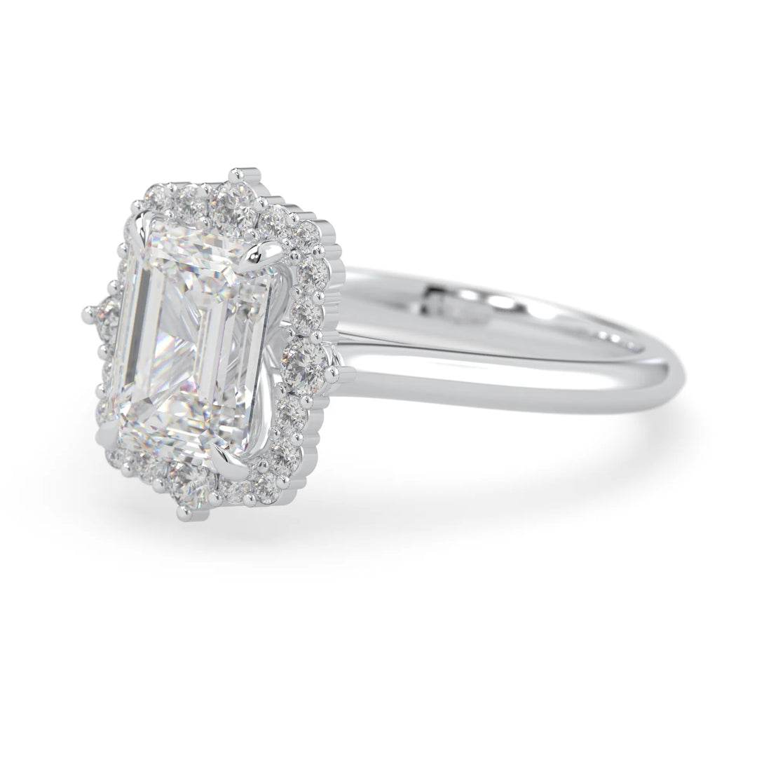 OctaPearl 1.5 ct Emerald Cut Lab Grown Diamond Halo Engagement Ring