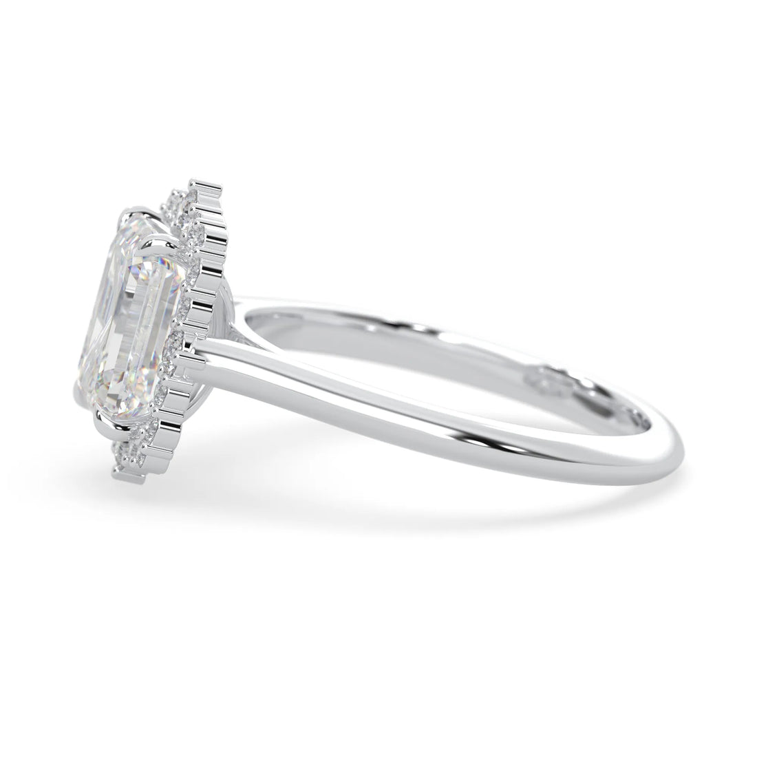 OctaPearl 1.5 ct Emerald Cut Lab Grown Diamond Halo Engagement Ring